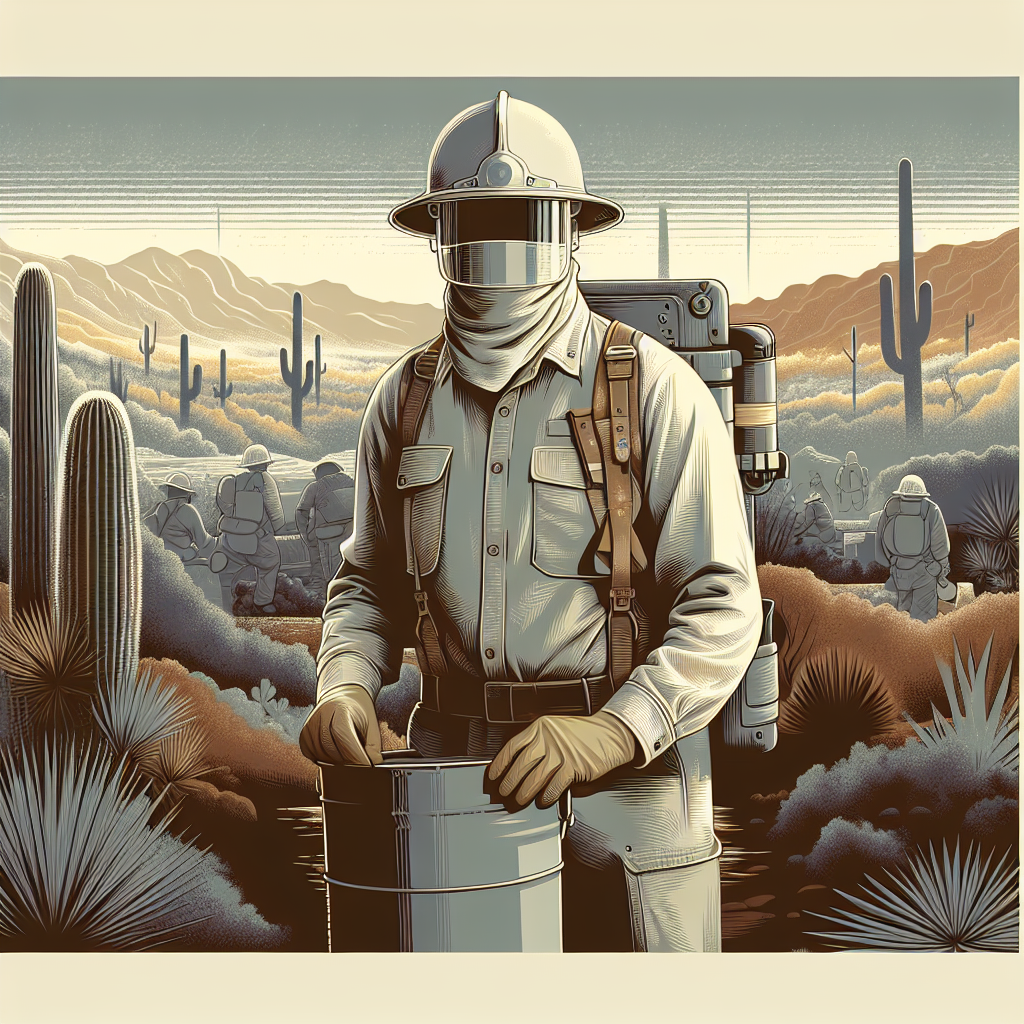 image generated by AI stable diffusion showing a beekeeper in a desert apocalyptic landscape